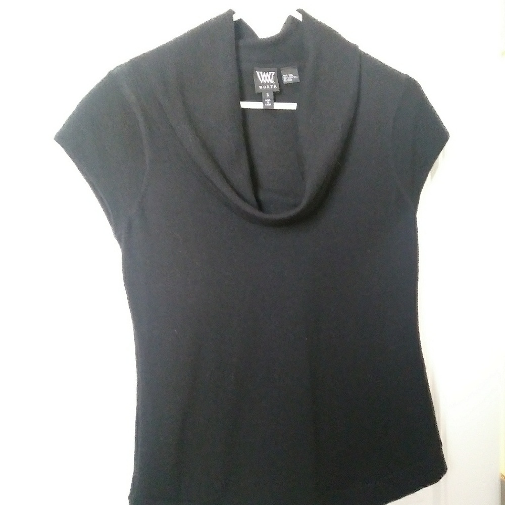 Worth cowl neck black short sleeve wool sw…